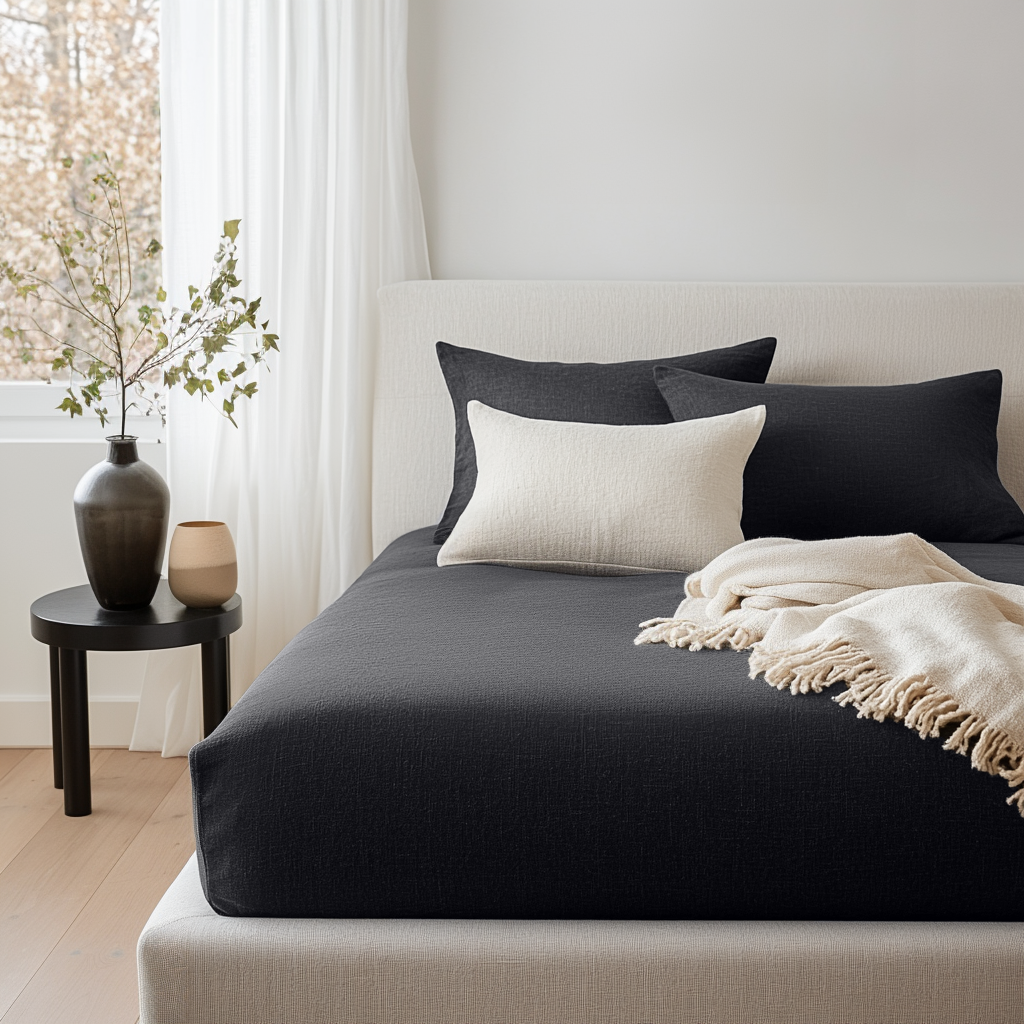 Black Linen Extra Deep Fitted Sheet 