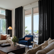 Black Linen Eyelet Curtain