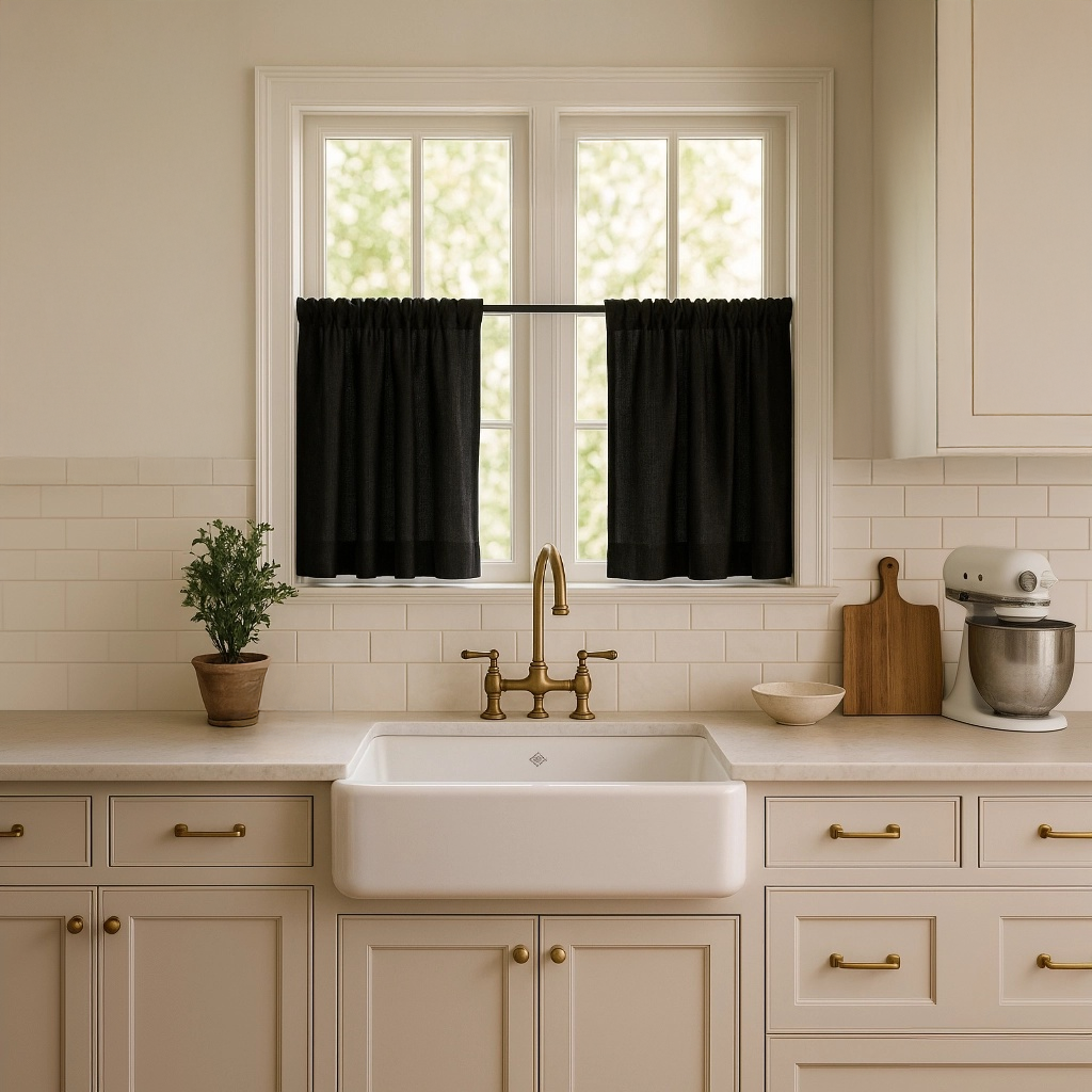 Black Linen Kitchen Cafe Curtains