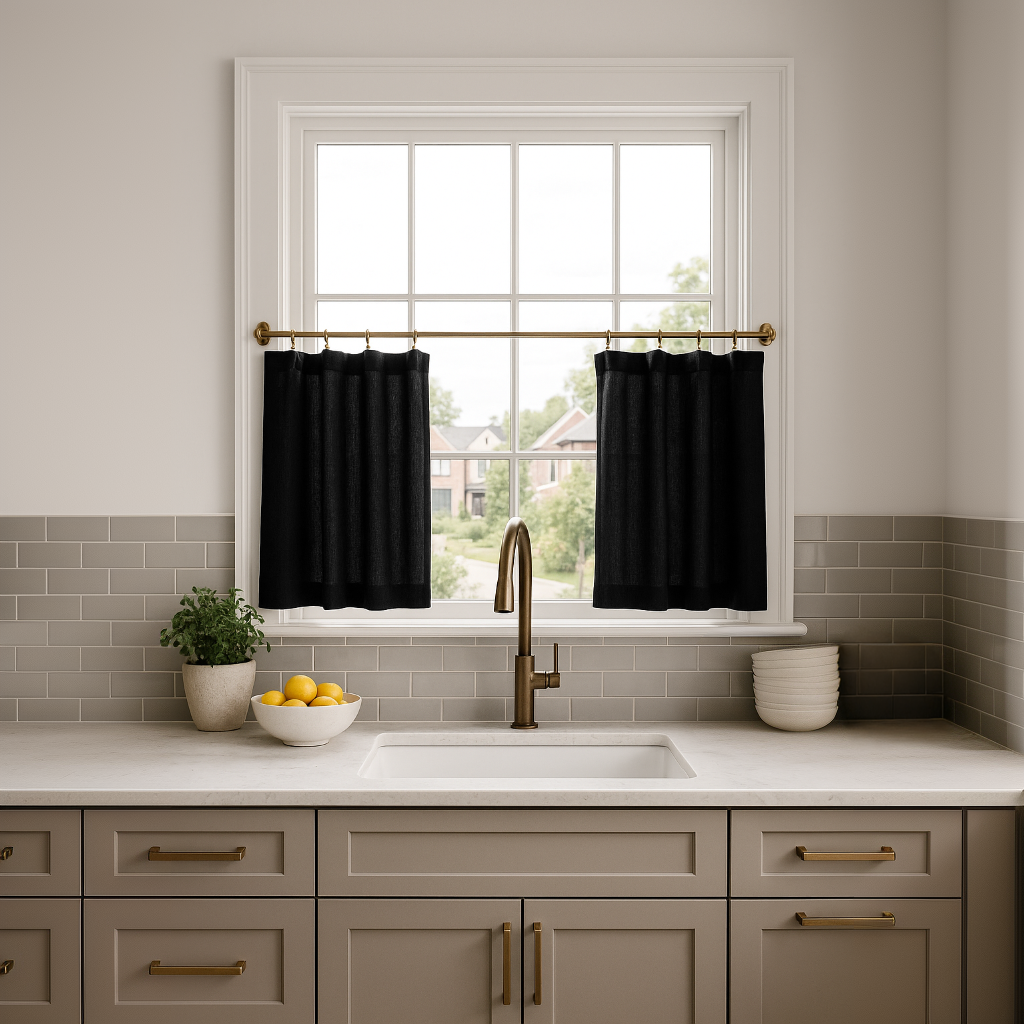 Black Linen Kitchen Cafe Curtains