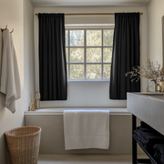 Black Small Linen Bathroom Curtains