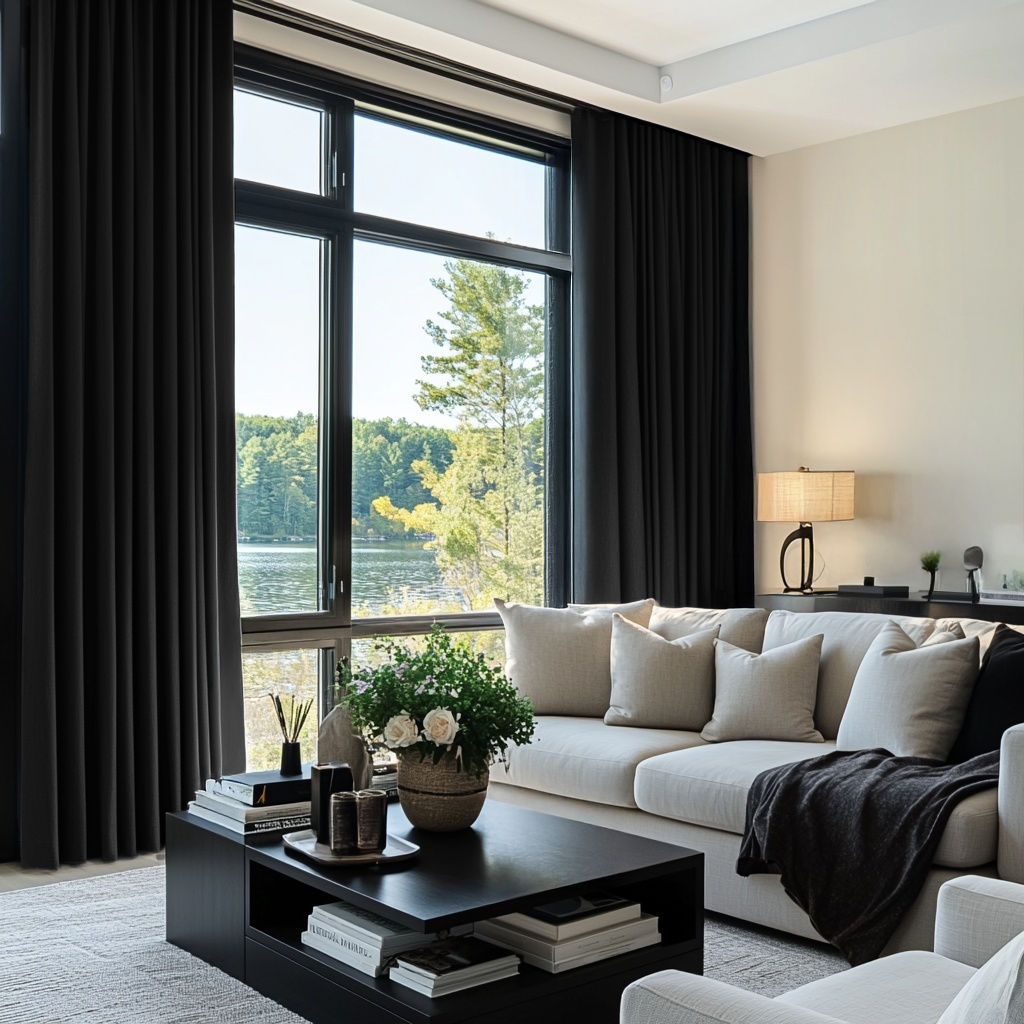 Black Linen Thermal Curtains with Multitape