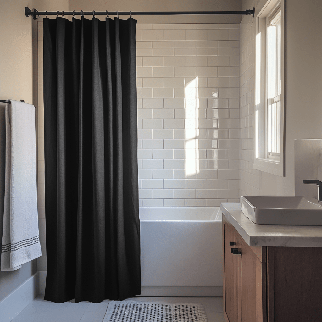 Black Linen Shower Curtain 