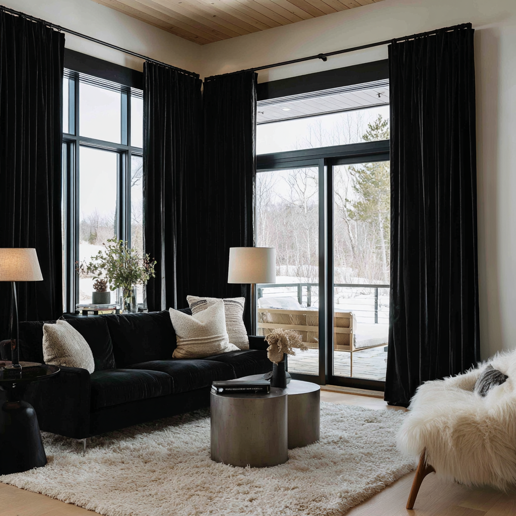 Black Velvet Thermal Curtains with Multitape