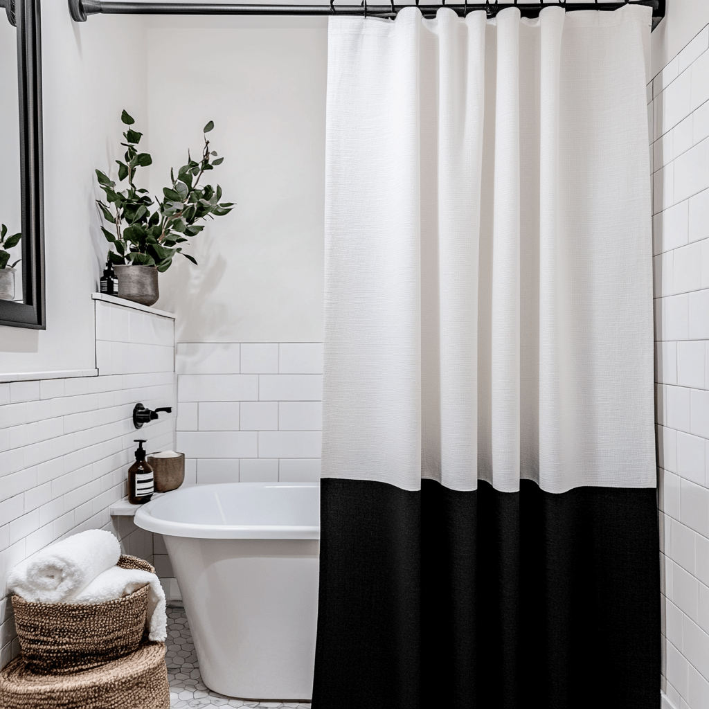 Extra Wide Black and White Shower Curtain