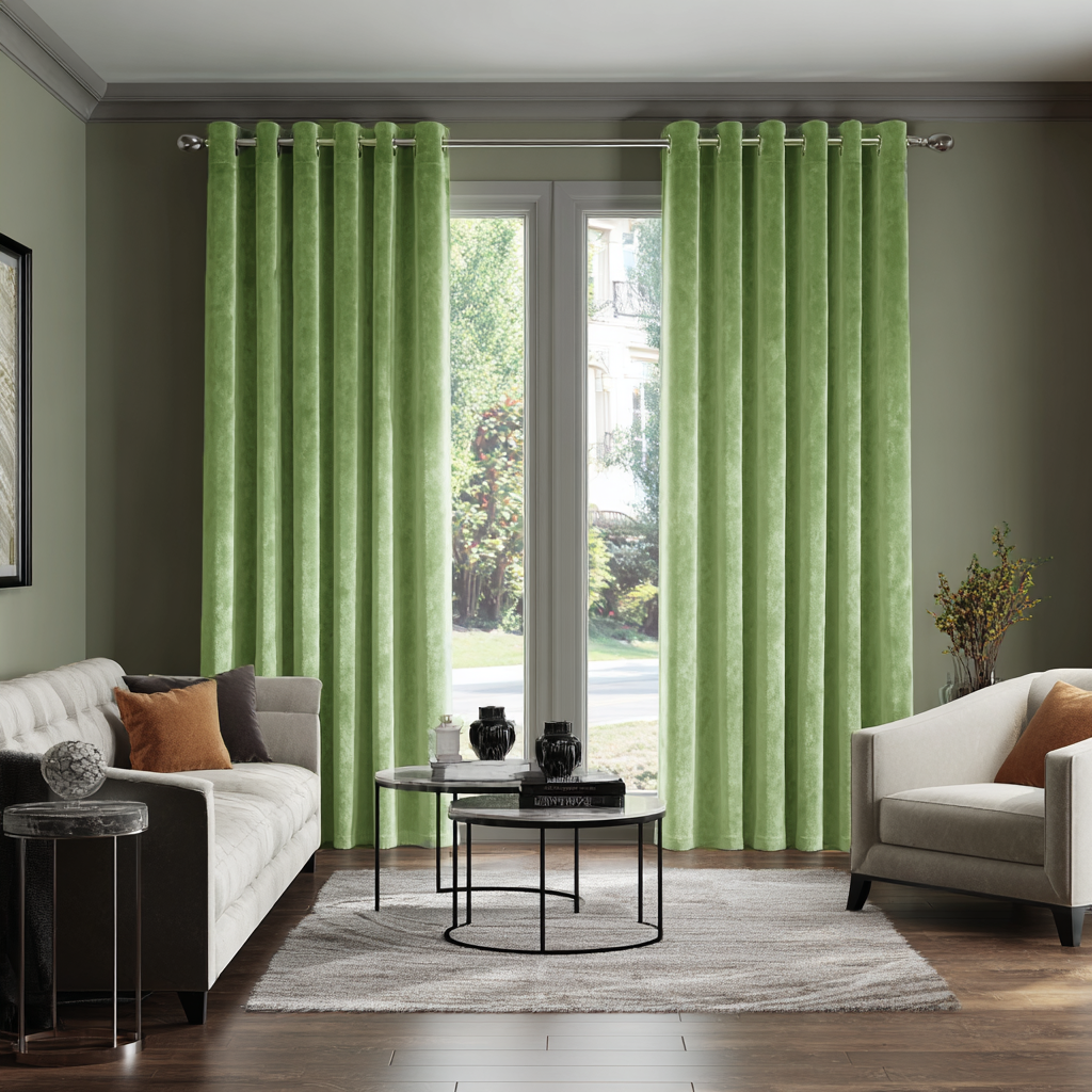 Light Green Velvet Blackout Eyelet Curtain