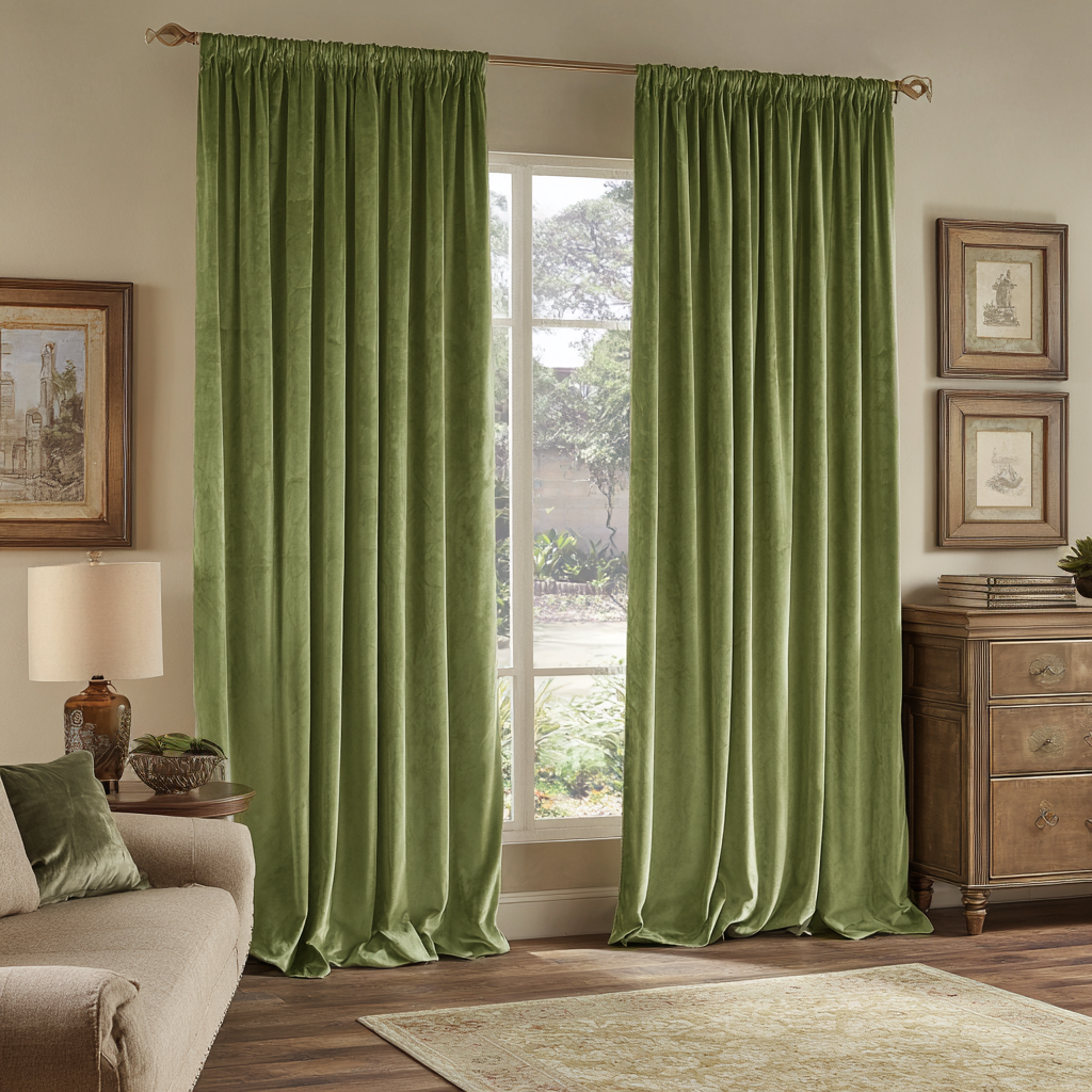 Moss Green Velvet Blackout Rod Pocket Curtain
