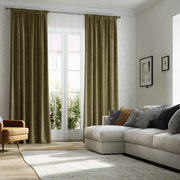 Olive Green Velvet Blackout Rod Pocket Curtain
