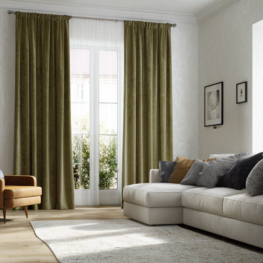 Olive Green Velvet Blackout Rod Pocket Curtain