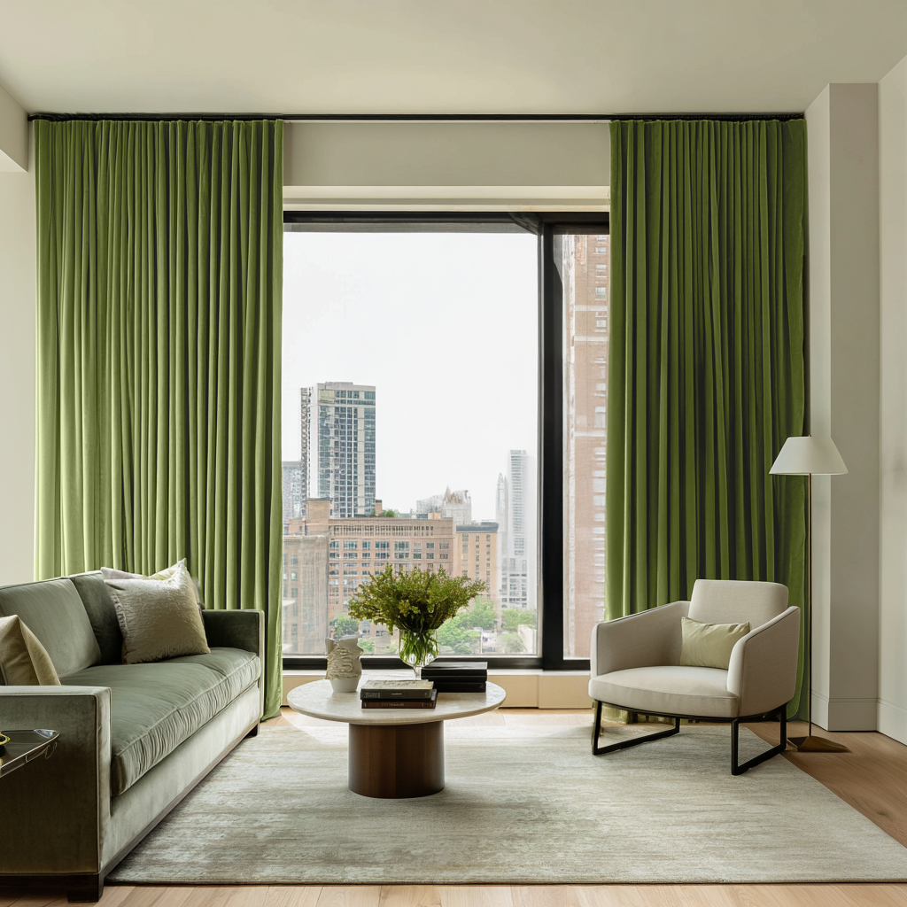 Moss Green Velvet Blackout S-Fold Curtain