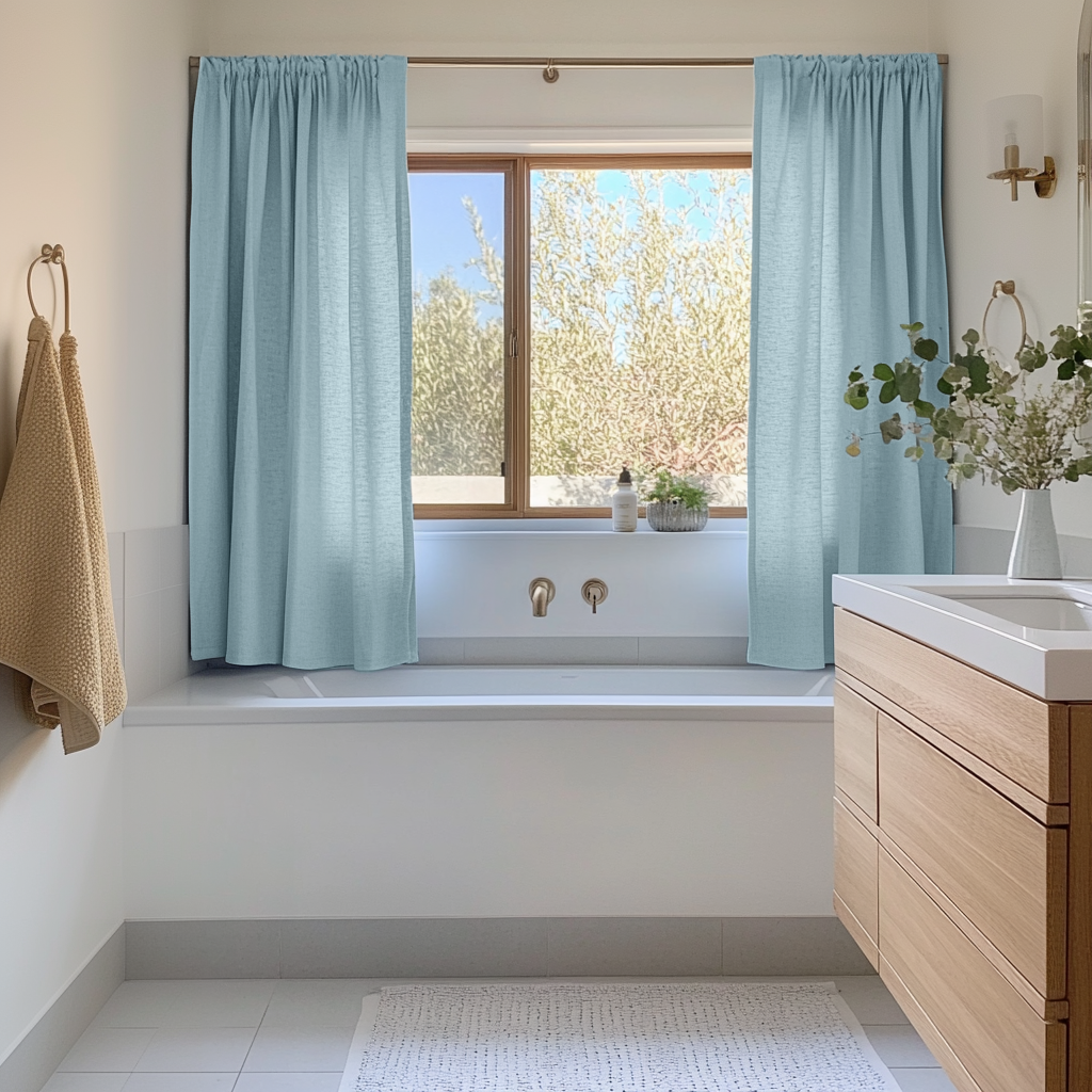 Sky Blue Small Linen Bathroom Curtains