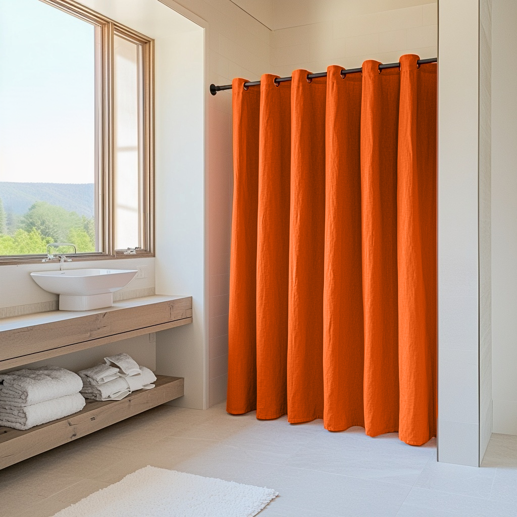 Burnt Orange Hookless Linen Shower Curtain