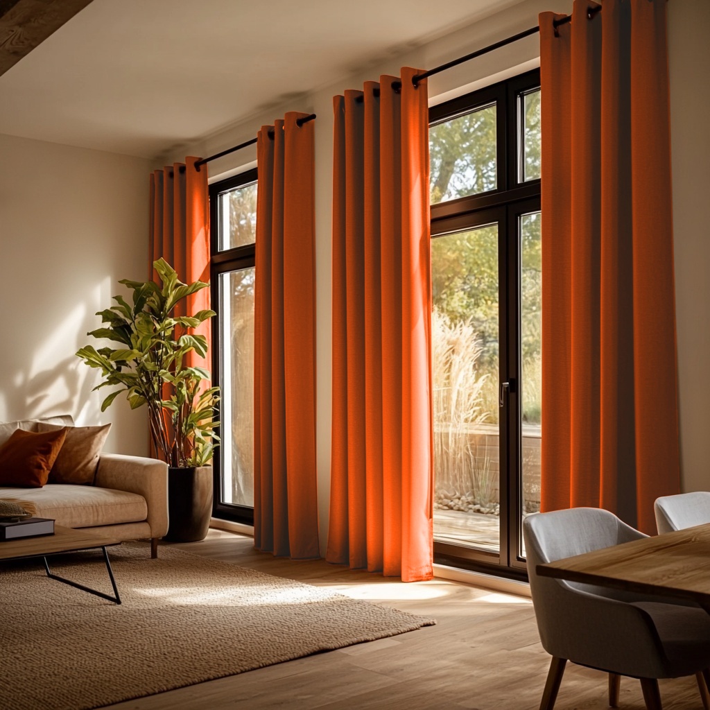 Burnt Orange Linen Grommet Curtains - Blackout Lining
