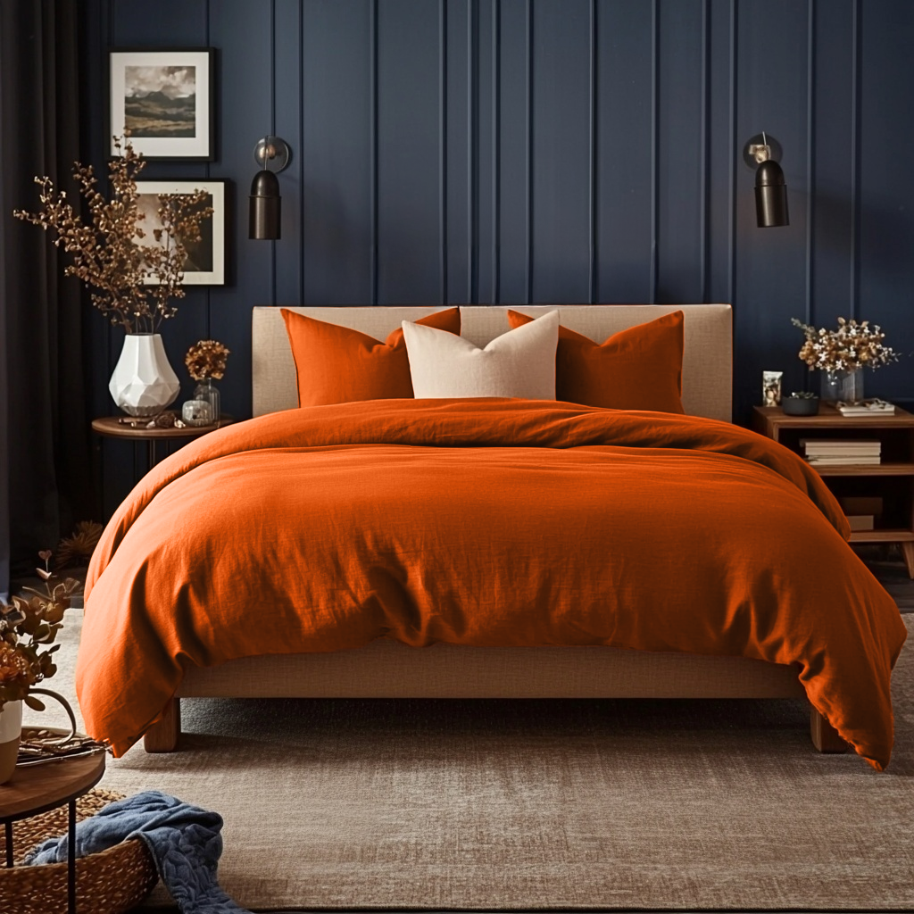 Burnt Orange Linen Quilt Cover