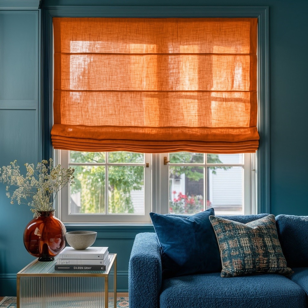 Burnt Orange Linen Relaxed Roman Blinds