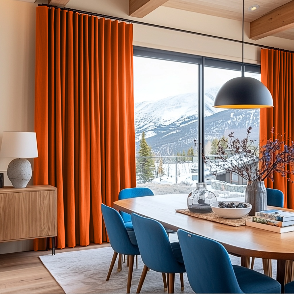 Burnt Orange Linen Thermal S-Fold Curtains