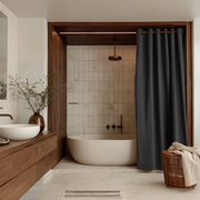 Charcoal Grey Hookless Linen Waterproof Shower Curtain