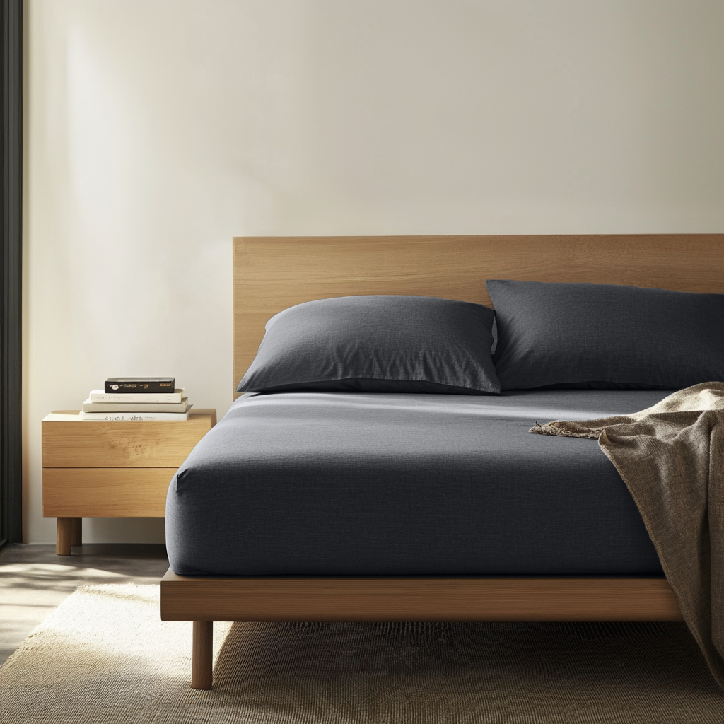 Charcoal Dark Grey Linen Extra Deep Fitted Sheet 
