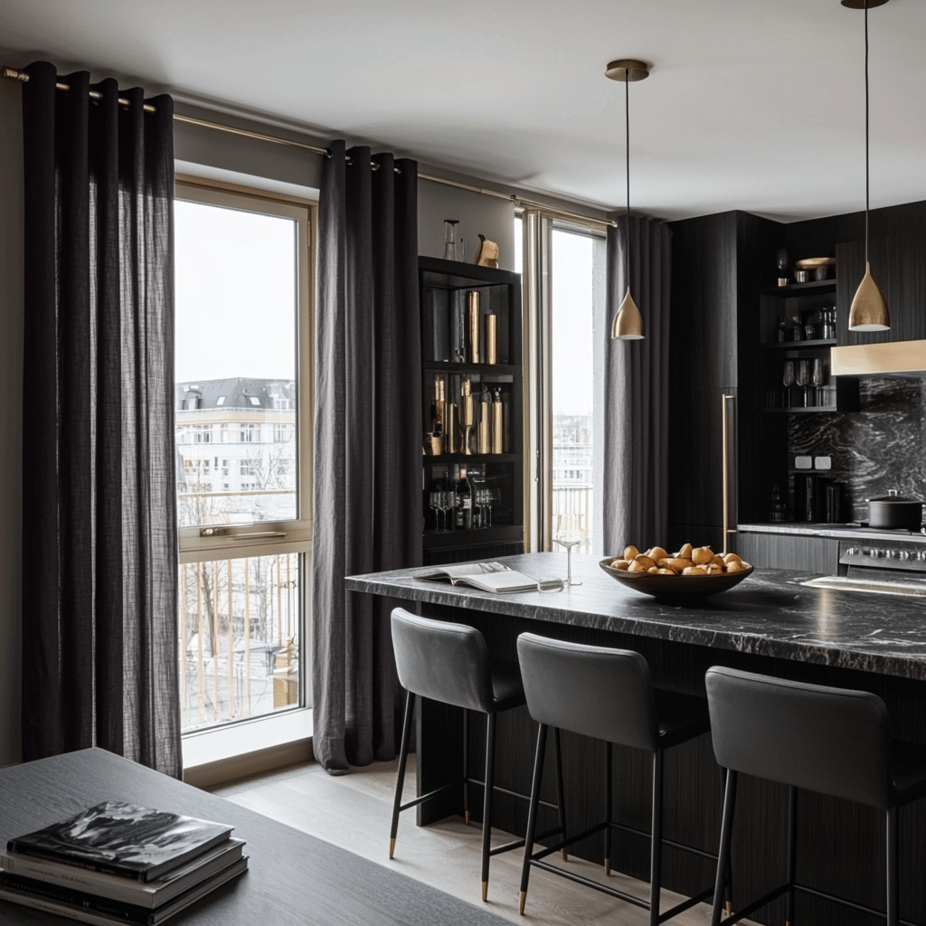 Charcoal Grey Linen Eyelet Curtains for Kitchen