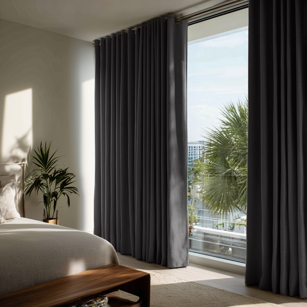 Charcoal Grey Linen Eyelet Curtain - Blackout Lining