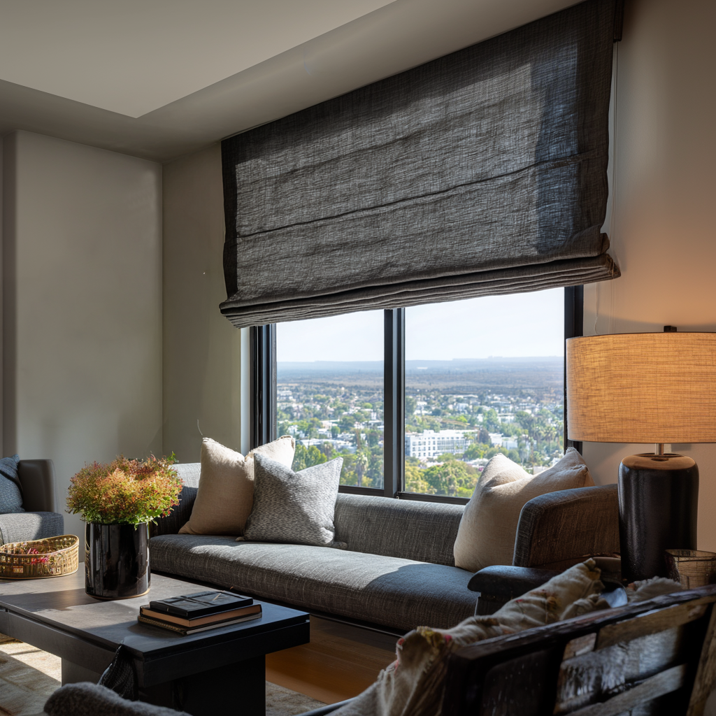 Charcoal Linen Roman Blinds - Cotton Lining