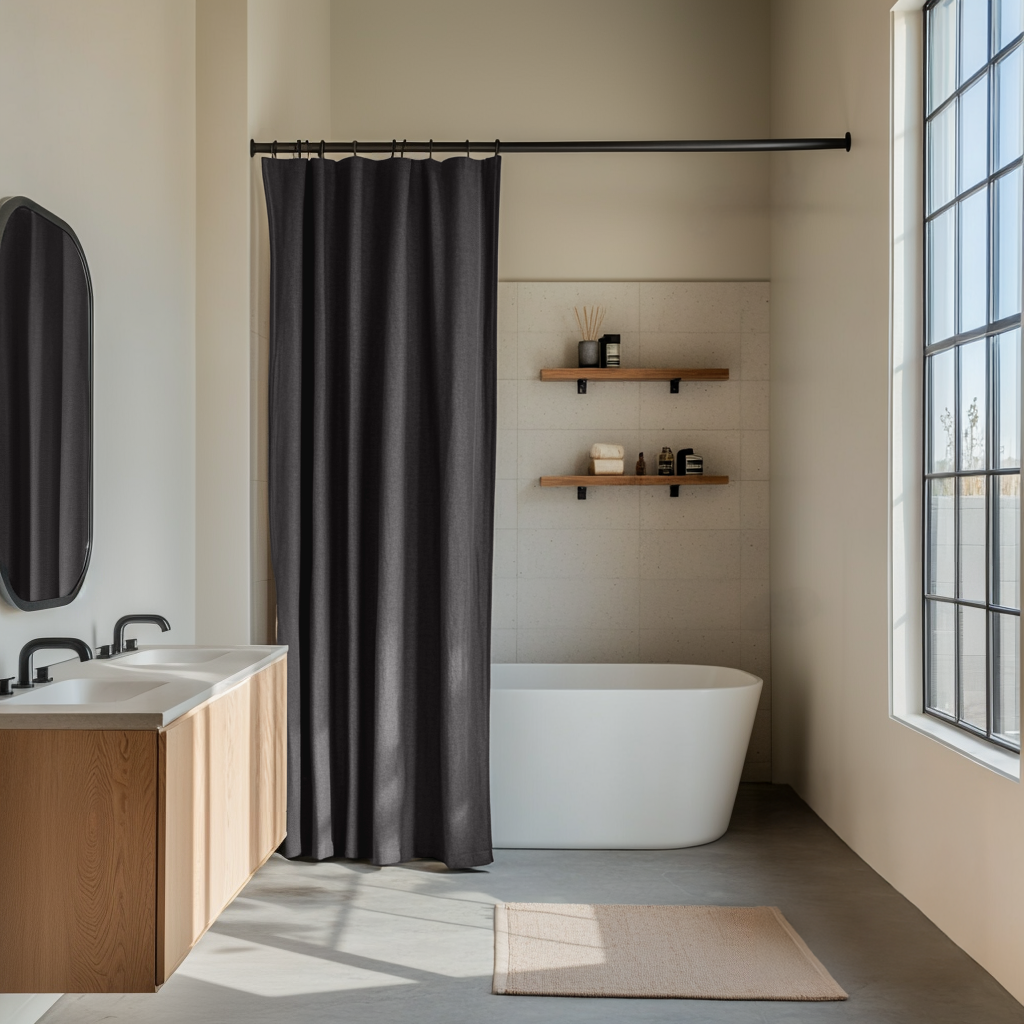 Charcoal Grey Linen Shower Curtain