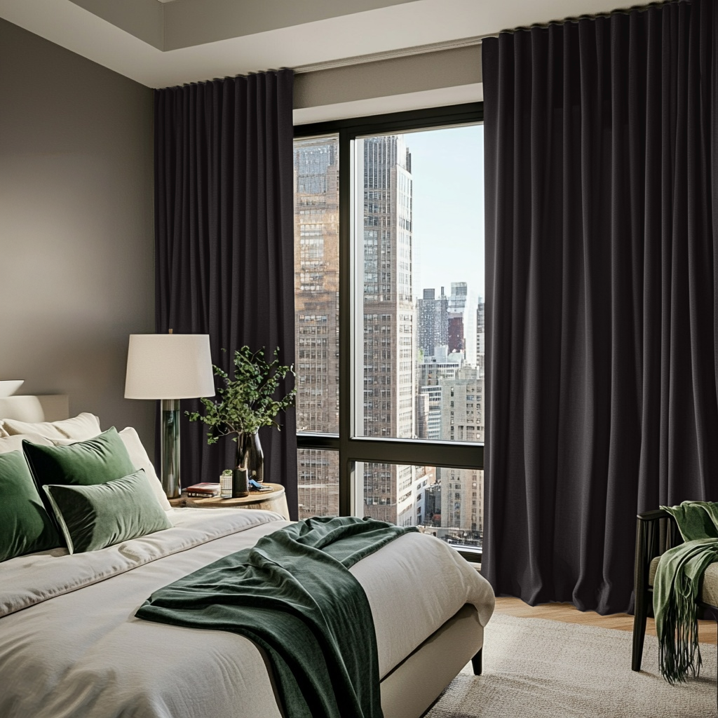 Charcoal Grey Linen Thermal Curtains with Multitape