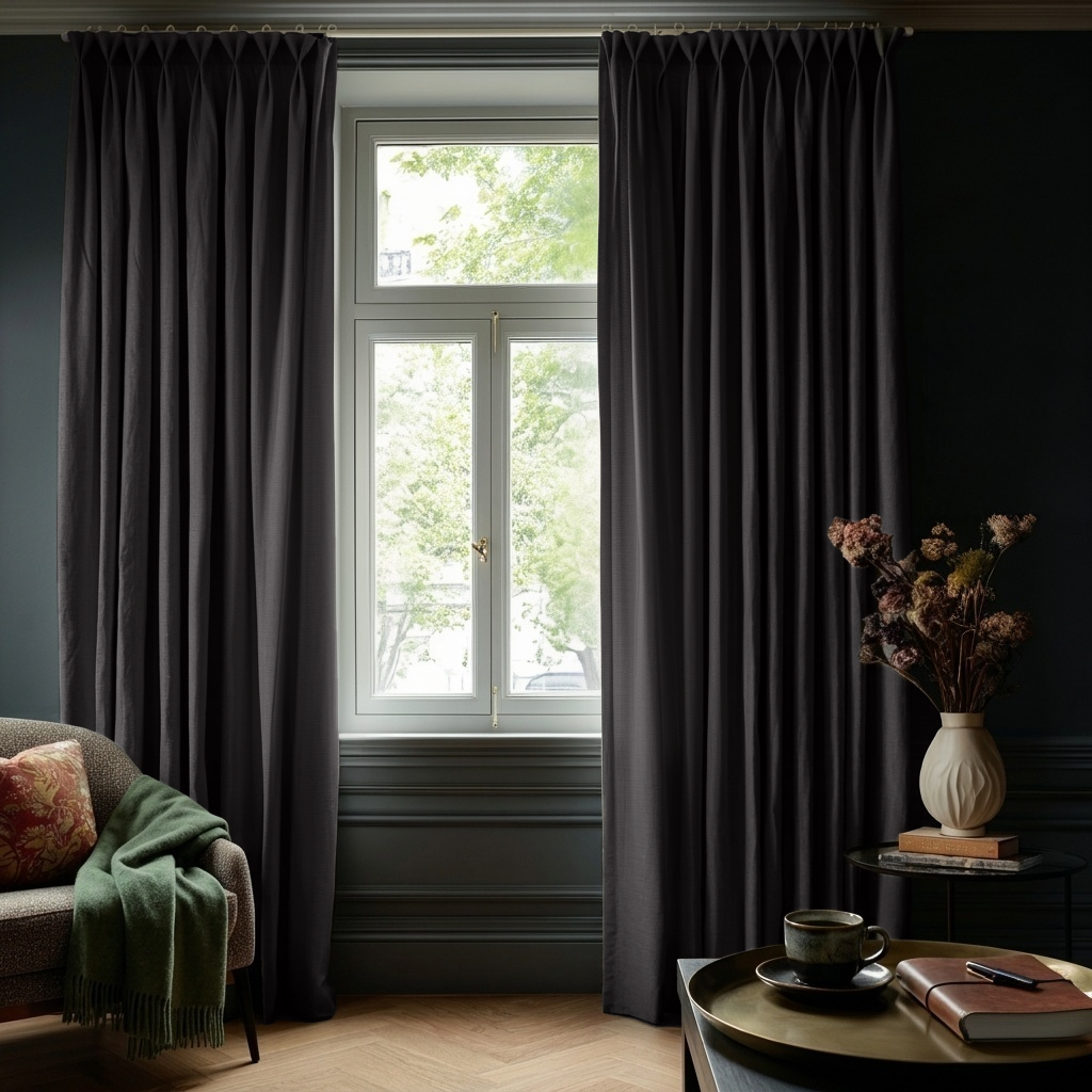 Charcoal Grey Linen Thermal Pinch Pleat Curtains