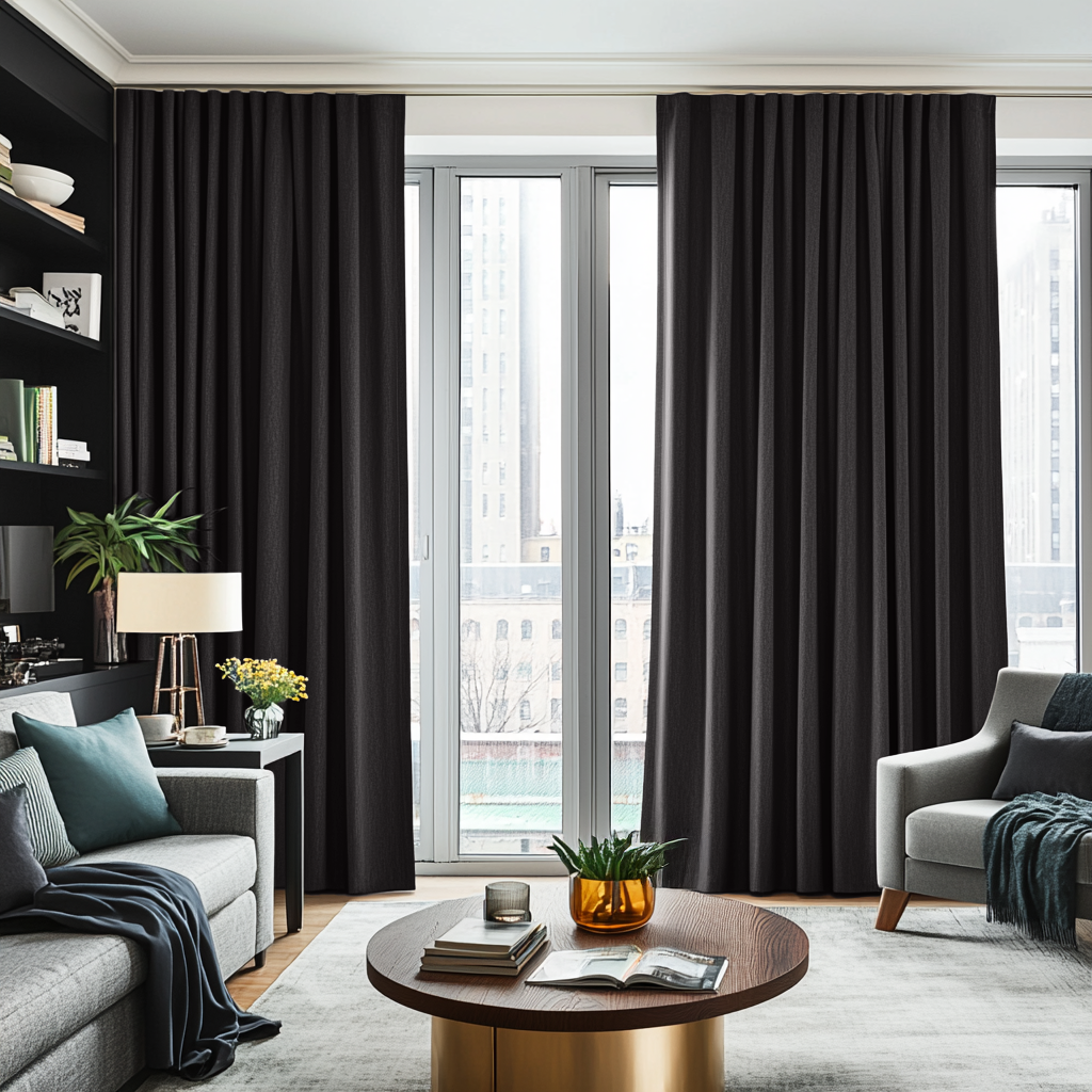 Charcoal Grey Linen Thermal S-Fold Curtains