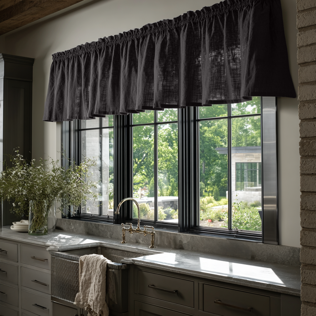 Charcoal Linen Kitchen Valance