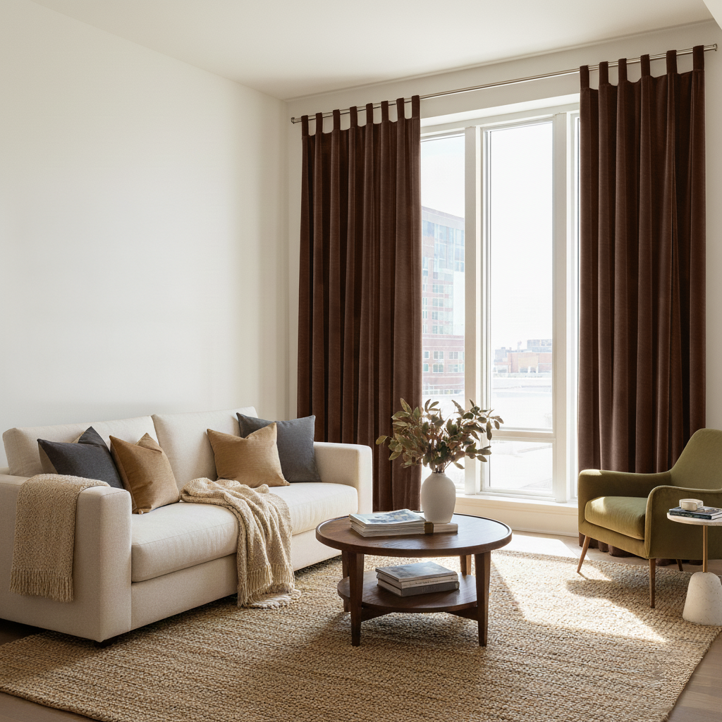 Chocolate Brown Velvet Tab Top Curtains