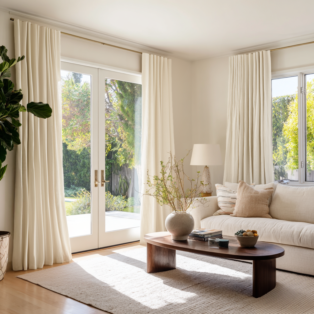 Cream 100% Linen Back Tab Curtains with Cotton or Blackout Lining ...
