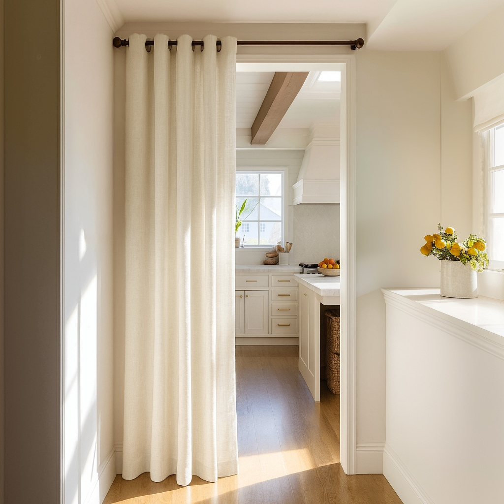 Cream Linen Doorway Curtains with Eyelets