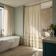 Cream Linen Ruffled Shower Curtain