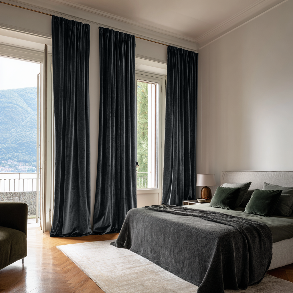 Dark Grey Velvet Soundproof Curtains with Multitape