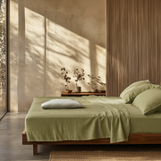 Olive Green Linen Extra Deep Fitted Sheet Set