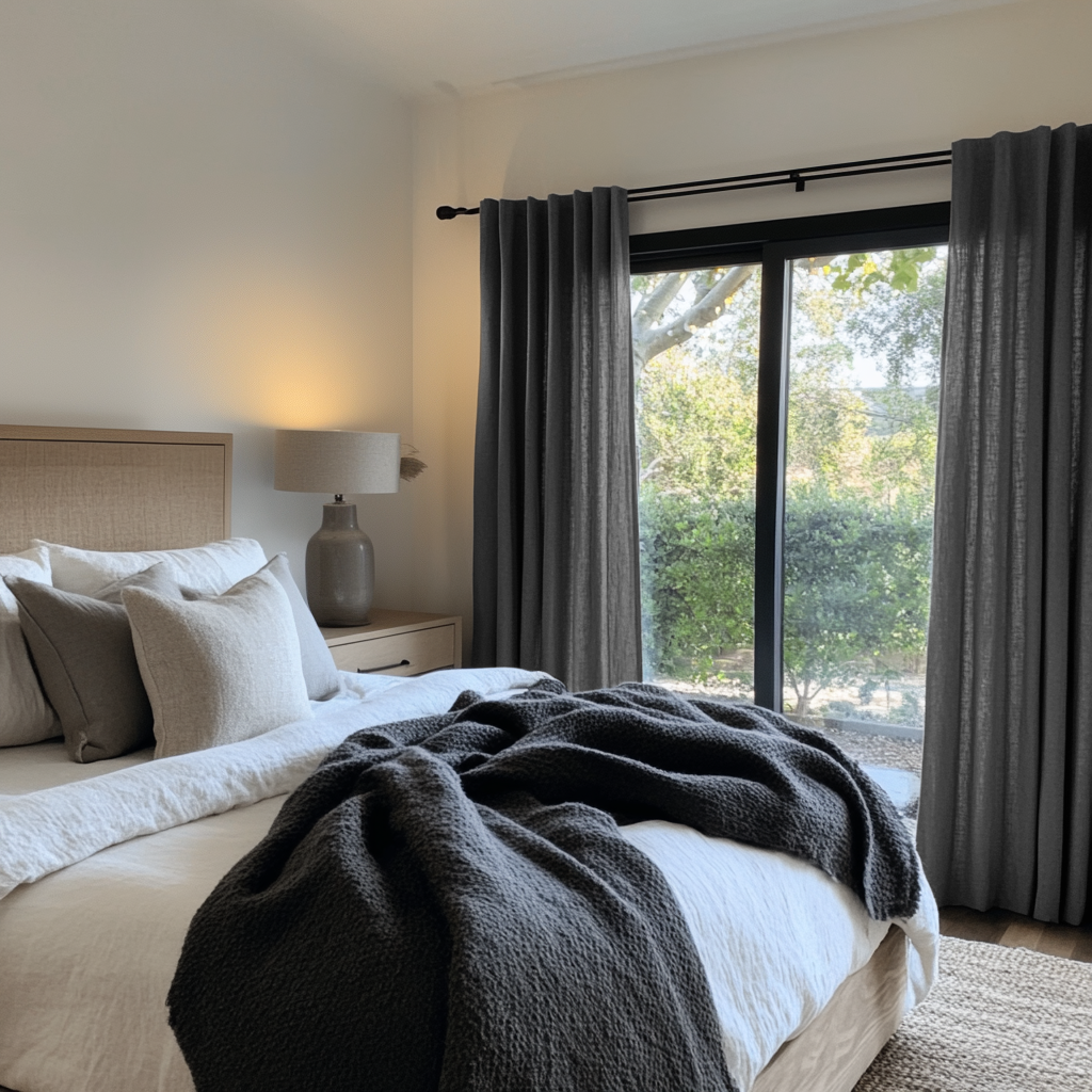 Dim Soft Grey Bedroom Curtains 