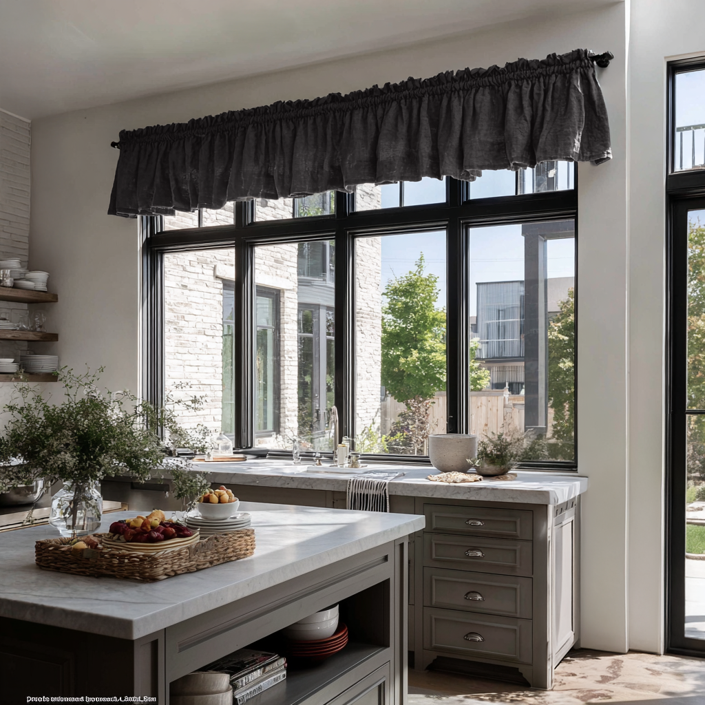 Dim Grey Linen Kitchen Valance - Blackout Lining