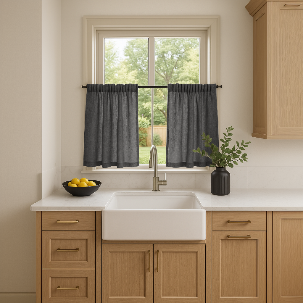 Dim Grey Linen Kitchen Curtains