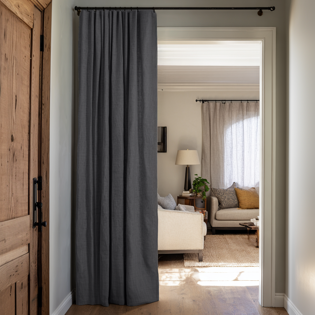 Dim Grey Linen Doorway Curtain with Multitape