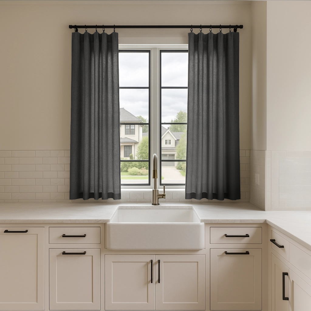 Dim Grey Long Linen Kitchen Curtains