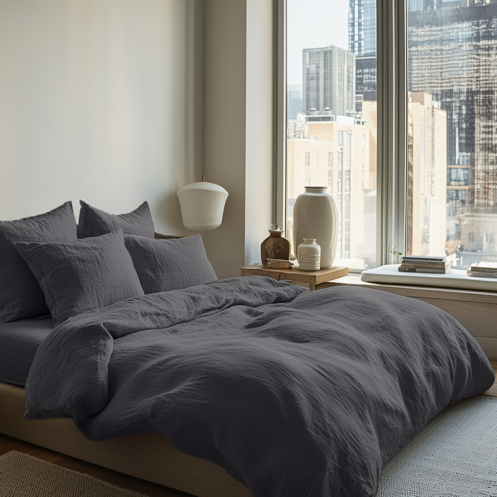 Dim Grey Linen Quilt Cover