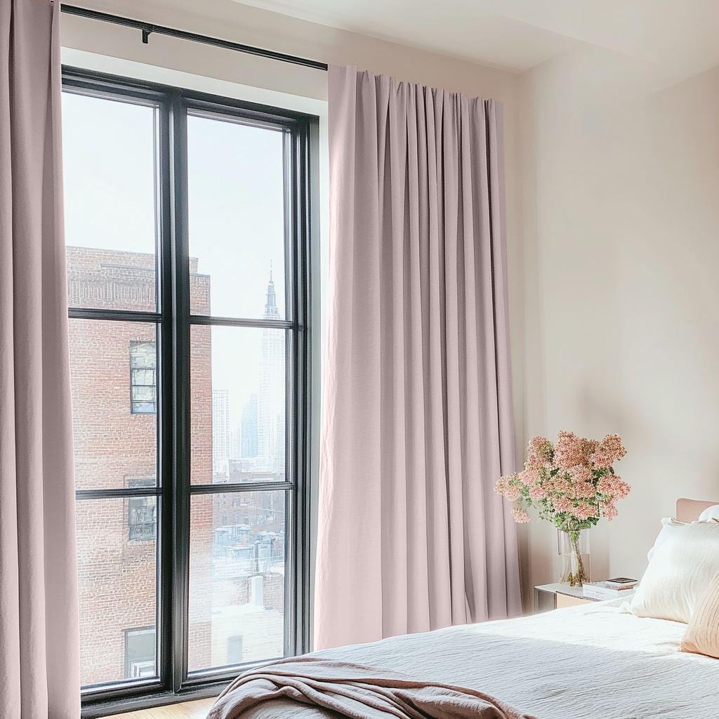 Dusty Pink Bedroom Curtains - Linen Curtain Panel With Back Tabs - Unlined, Cotton or Blackout Lining