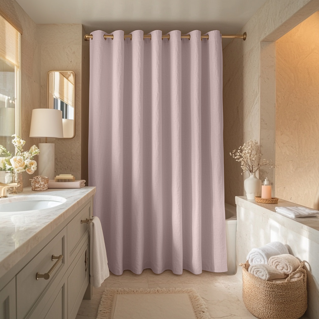 Dusty Pink Hookless Linen Shower Curtain