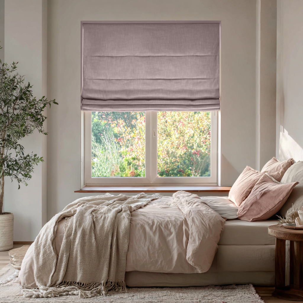 Dusty Pink Linen Roman Blinds - Blackout Lining