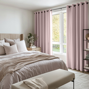 Bedroom Dusty Pink Linen Eyelet Curtains - Cotton Lining