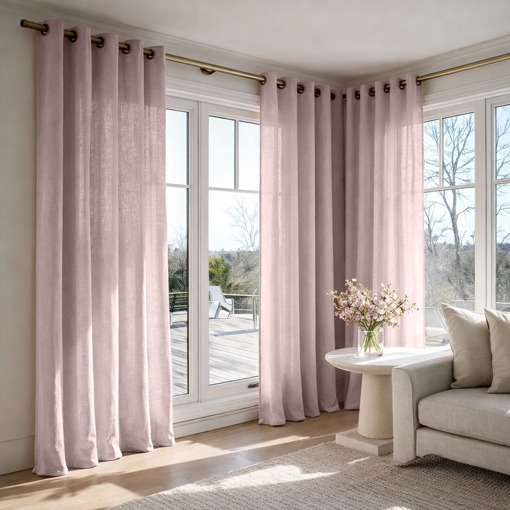 Dusty Pink Linen Eyelet Curtains