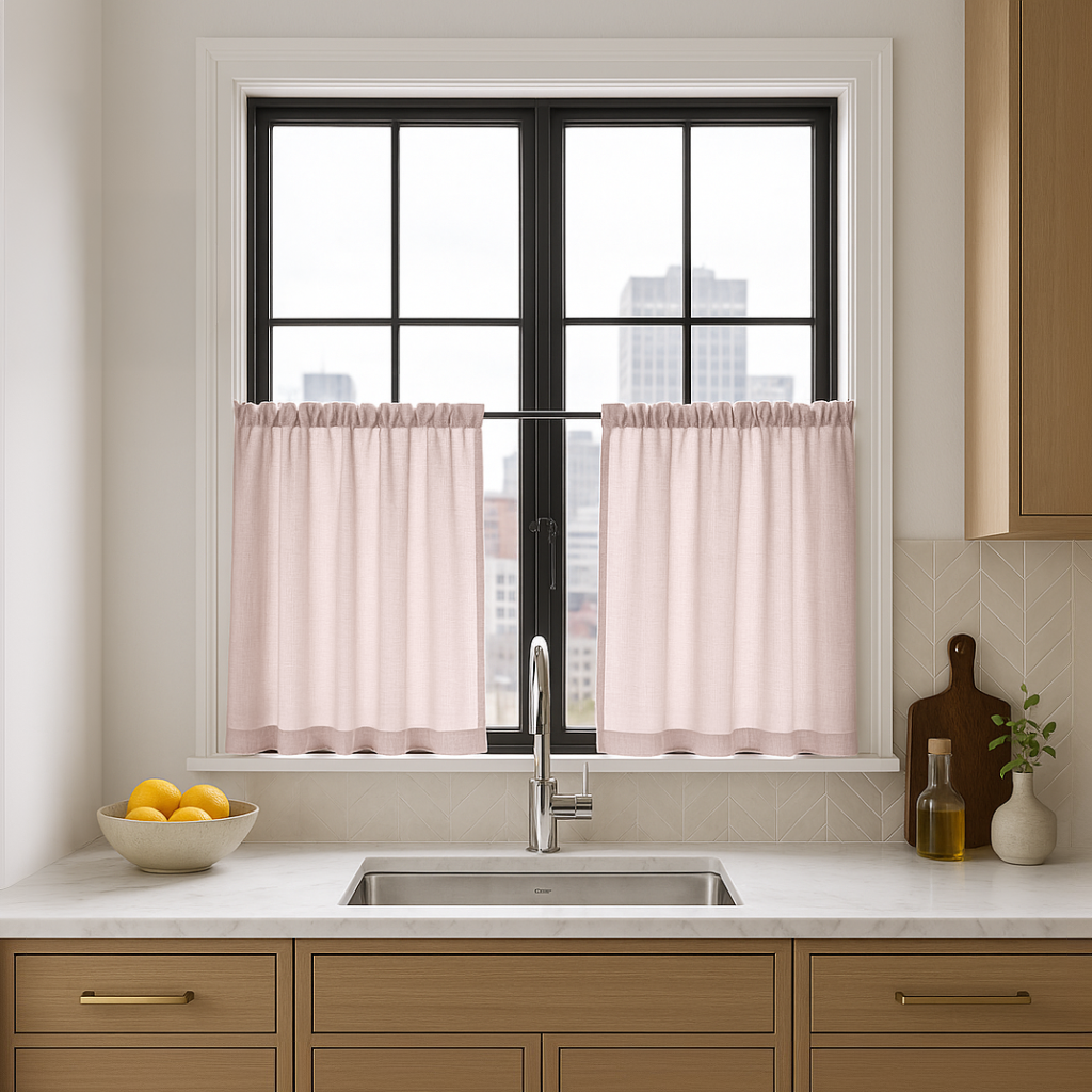 Dusty Pink Linen Kitchen Curtains