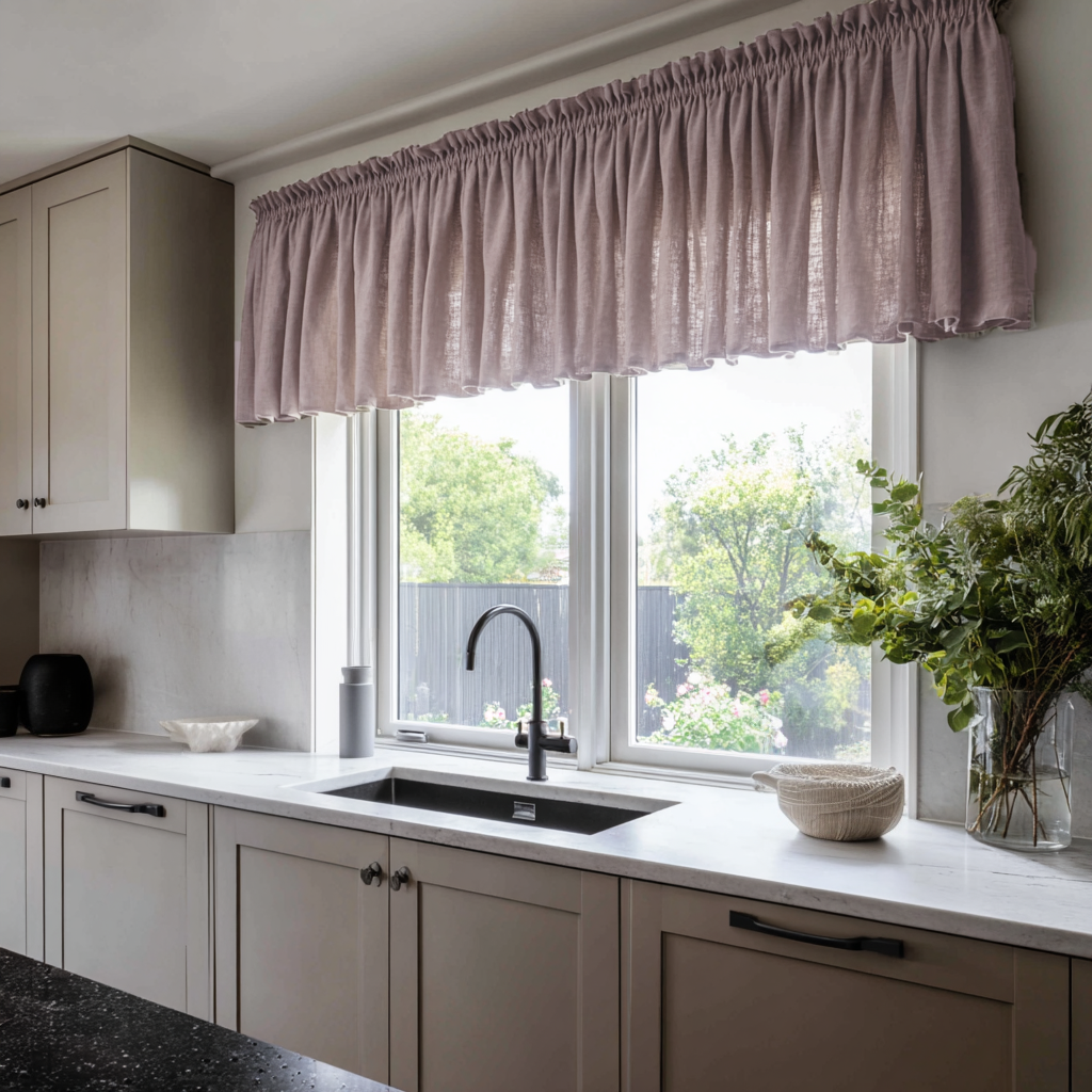 Dusty Pink Linen Kitchen Valance