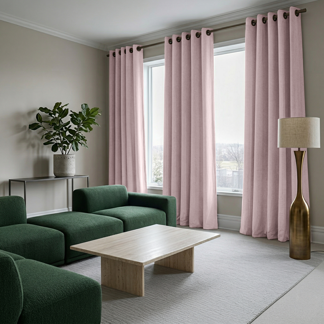 Dusty Pink Linen Thermal Eyelet Curtains